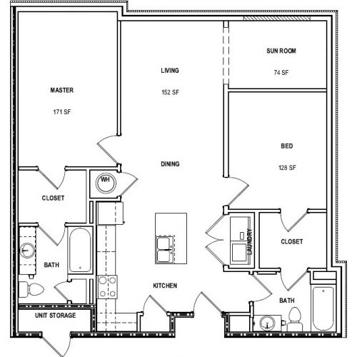 2B2B w sunroom Floor Plan